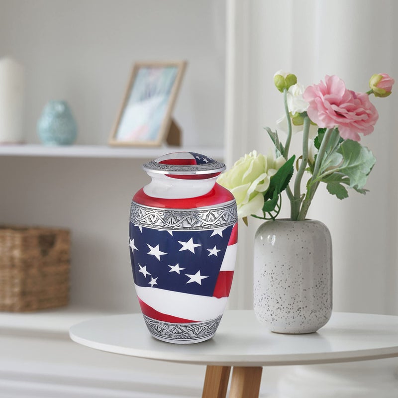 Light & Pro Lightnpro American Flag Hand Engraved Cremation Urn for Adult Human Ashes, Patriotic Memorial for Veterans, First Responders, Patriots, Millitary Heroes and Loved Ones Remains - 10 Inch - Image 1